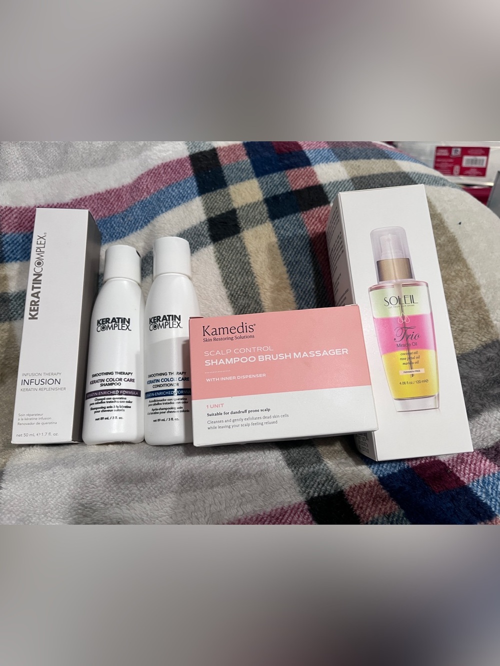 Keratin Complex & Soleil Hair Care Set w/ Kamedis Scalp Brush & Miracle Hair Oil